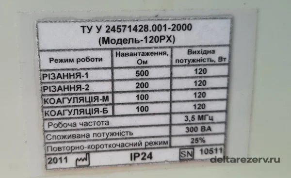 Шильдик аппарата ЭХВА-350М/120РХ НАДИЯ-2 2011 года